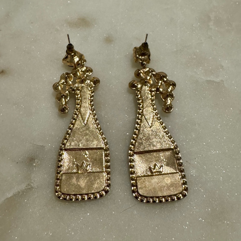 Green and Gold Champagne Bottle Earrings - Picture 2 of 2